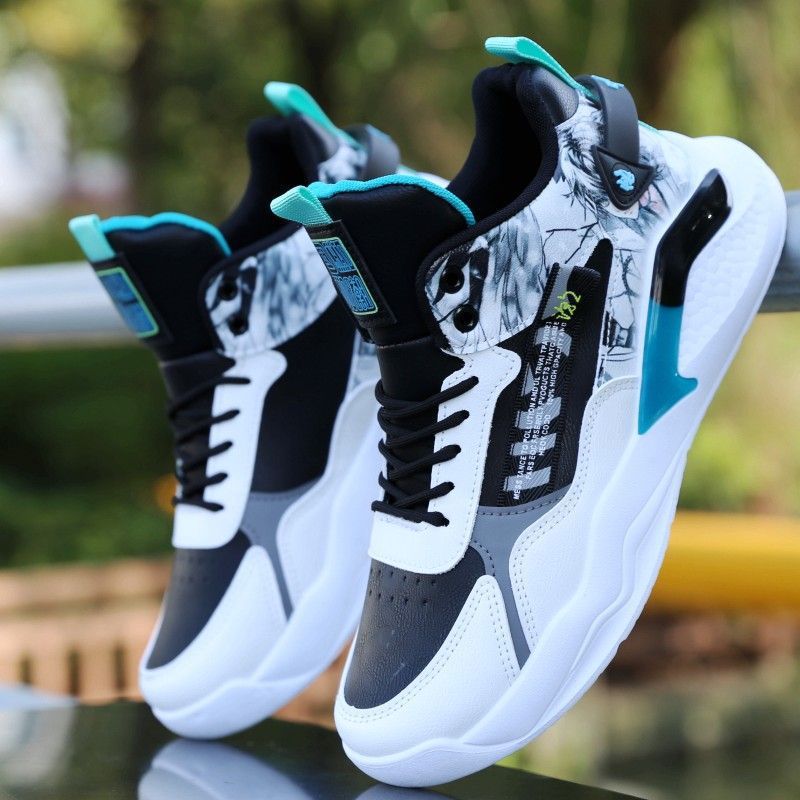 남성용 하이탑 농구화 통기성 흰색 신발 한국 캐주얼 운동화 플랫폼 레이스업 학생 모든 경기 러닝화