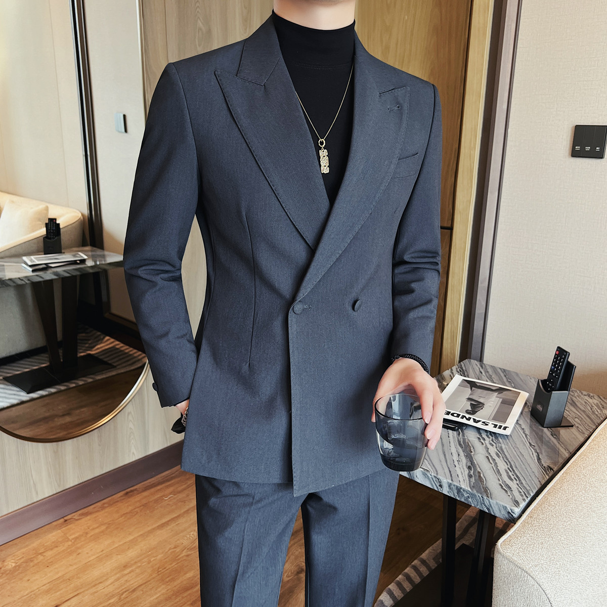 Men's light luxury, high-quality fabric, wedding suit, men's formal wear, tuxedo with pointed lapels