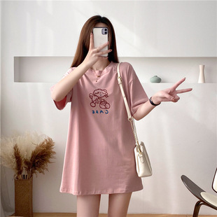 8548 Pregnant Women Lactation Nightdress Summer Short-sleeved Loose Thin Dress Moon Dress Feeding Clothes Summer Dress
