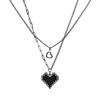 Mosaic heart-shaped, double-layer brand necklace, pendant hip-hop style, chain for key bag , wholesale