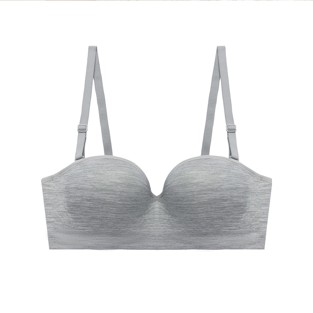 Estilo japonés simple chica sin tirantes invisible media taza sexy ropa interior invisible de las mujeres de carbón de bambú de algodón sujetador agradable a la piel 1001