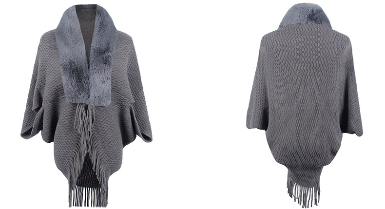 Wollkragen gestrickter Quasten-Cape-Mantel für Damen mit modischem Cape_voghion.com