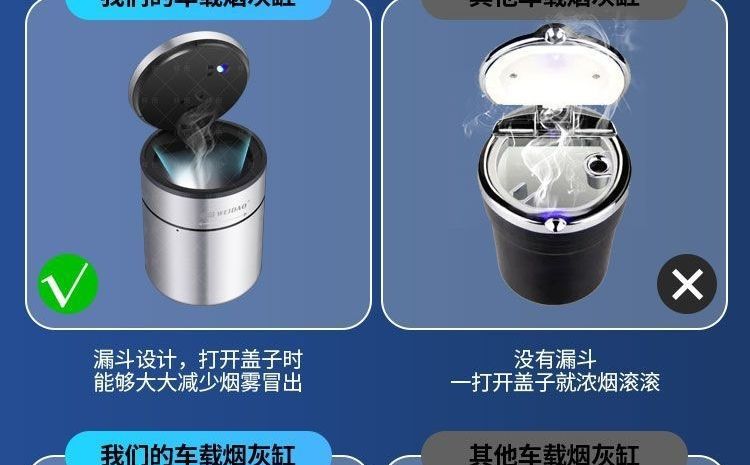 Oxygen-deprived, detachable car ashtray made of 304 stainless steel, with a flexible flip cover, anti-ash scattering, and thickened design