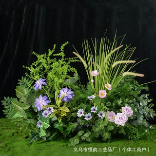 哇喔定制仿真绿色系花材配叶地排婚礼婚庆装饰莫奈森系绿植仿真花