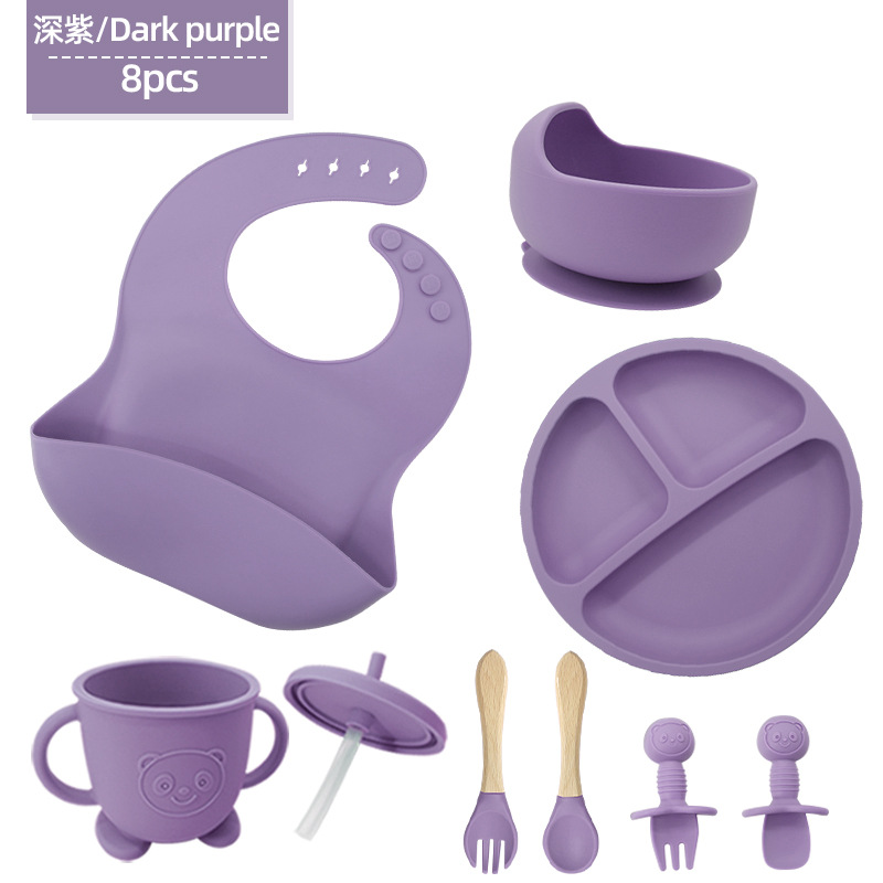 Conjunto de cubiertos de silicona para niños cubiertos de alimentación de grado alimenticio para bebés cubiertos de alimentación integral a prueba de caídas tazón taza de paja