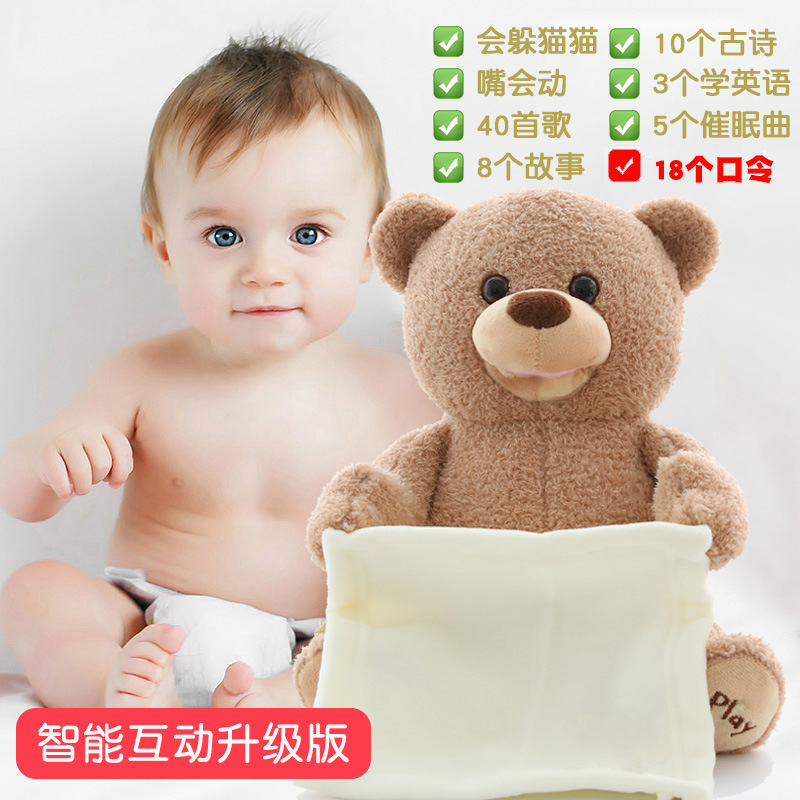 Fábrica creativa muñeca oso muñeca niños coax bebé oso de peluche hablando de peluche de juguete ocultar gato oso