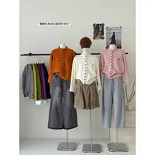 2025秋冬新款韩系简约口袋单排扣半高领细羊毛针织开衫女