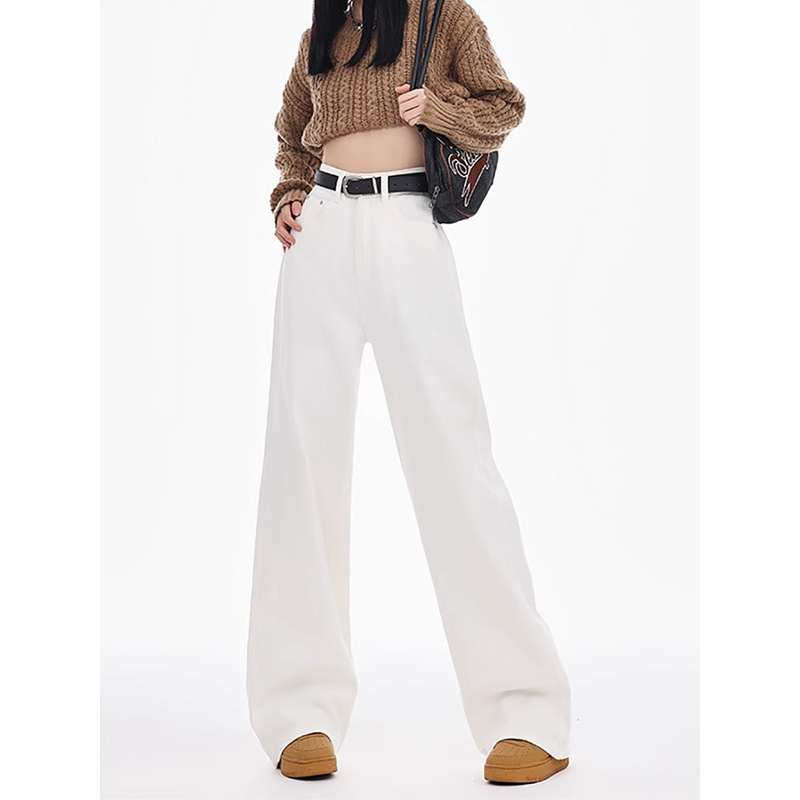 American Style White Straight Leg Jeans 2025 Summer New Style Lazy Style High Waist Loose Dosing Wide Leg Trousers
