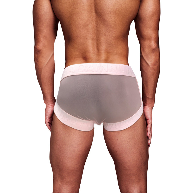 New Men's Sexy Ultra-Thin Sports Base Differentiated Stockings Boxer Briefs Ice Silk Ad772 Black White