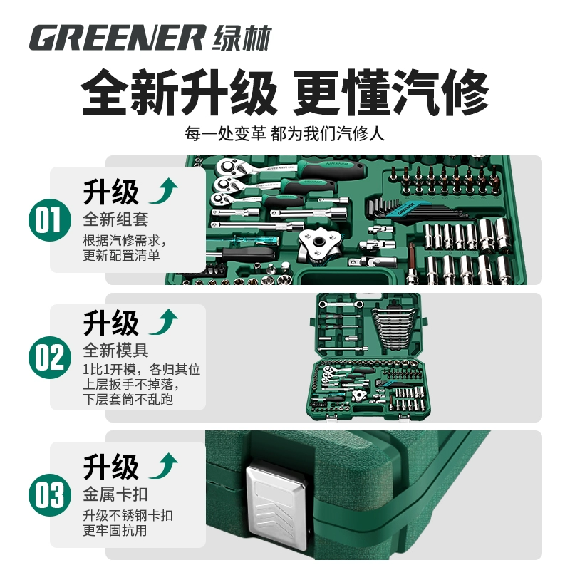 Набор инструментов для ремонта автомобилей Green Forest, 128 предметов, набор головок, ящик для инструментов, трещоточный ключ, энциклопедия по ремонту автомобилей Xiaofei