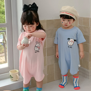 Baby Mask Sleeping Bag Summer Thin Modal Children's Pajamas Boys' Girls' Baby Short-sleeved Home Clothes Jumbo