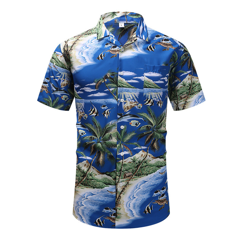 2026 Summer Retro Printed Shirt Short Sleeve Cuban Collar Shirt Hawaiian Style Men's Large Size Cardigan Beach Style