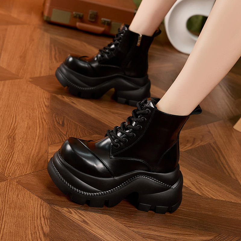 松糕厚底乐福鞋女2025秋冬新款保暖高帮鞋子百搭小皮鞋内增高女鞋