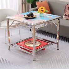 不锈钢烤火桌子可折叠取暖桌吃饭餐桌家用四方桌子出租屋折叠桌子