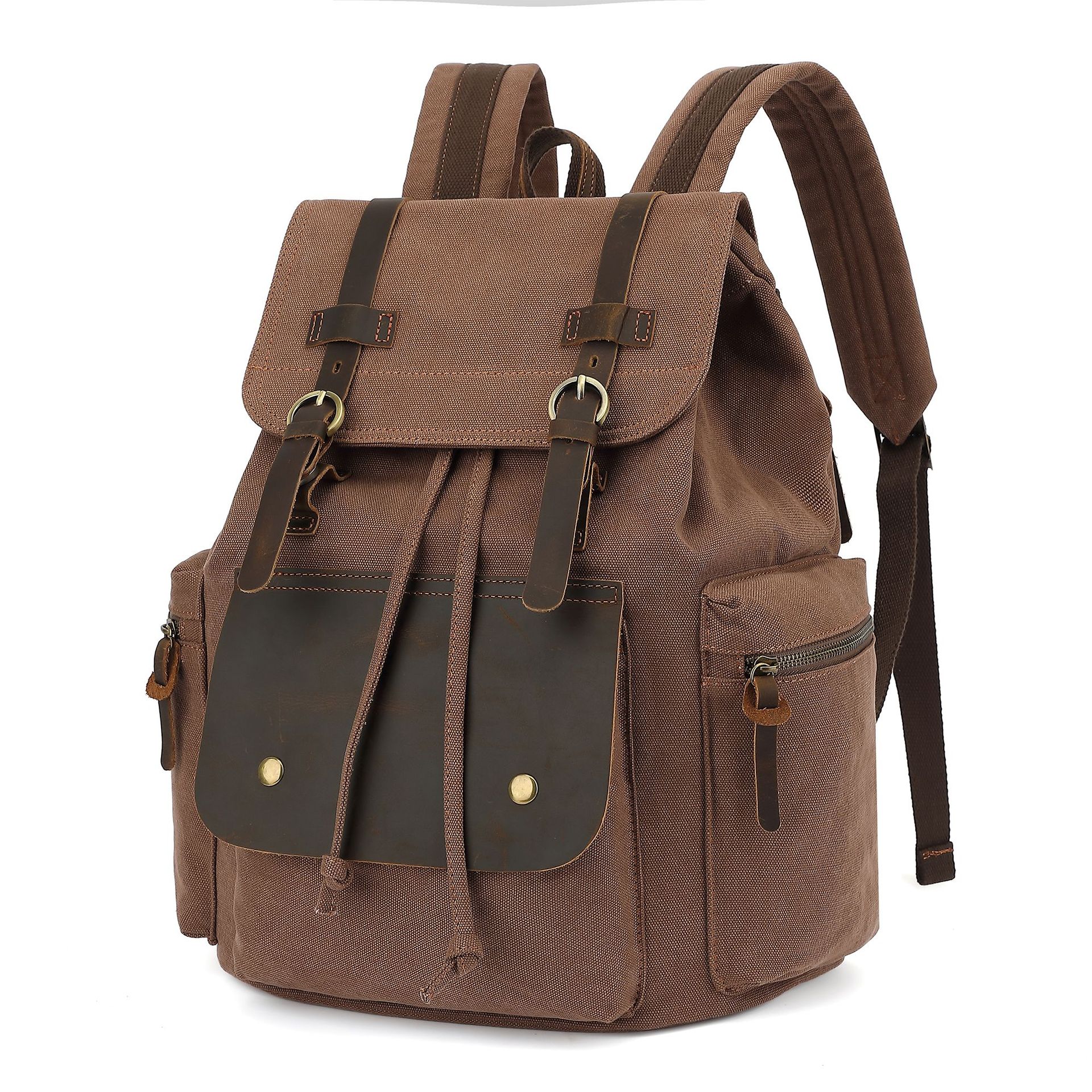 2025新款复古包盖式帆布双肩包大容量男士休闲学生书包经典现货