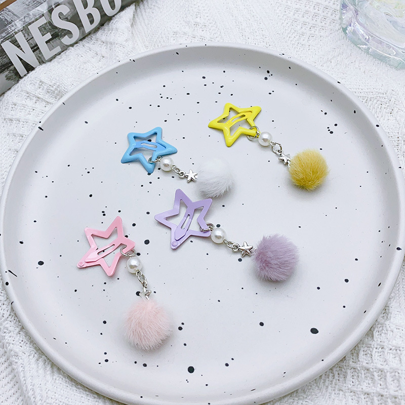 Pentagram Pattern IG Style Cute Women's Pentagram Alloy Plush Charm Hair Clips