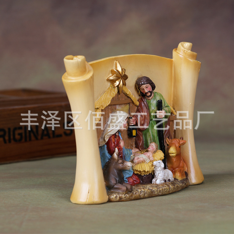 Nacimiento realista transfronterizo grupo de decoración de pesebre resina personaje clásico serie de nacimiento decoración del hogar regalos de Navidad