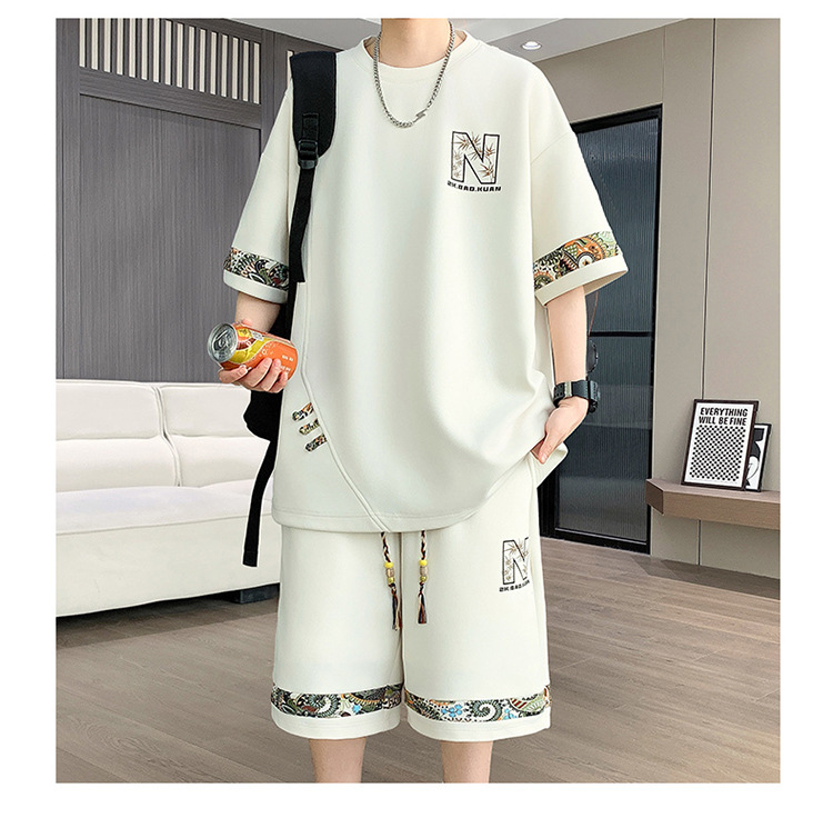 Men's Retro Embroidery Shorts Set - Fashionable Casual Short Sleeve And Shorts Outfit For Teens And Young Adults​_viptrois.com