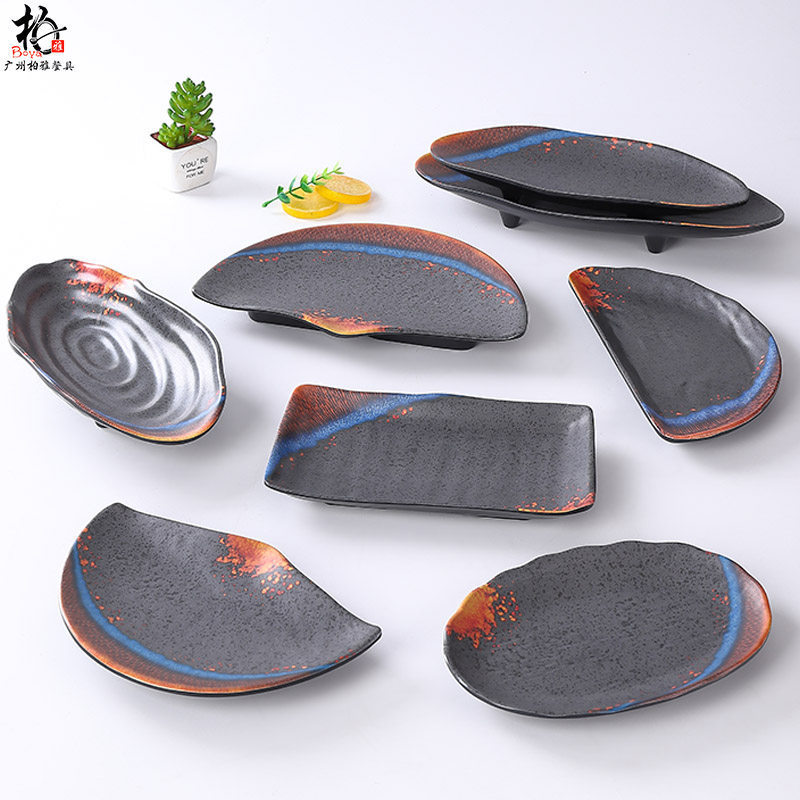 Melamine tableware Japanese-style barbecue restaurant saury fish dish commercial creative irregular sushi sashimi cold dish plate plastic