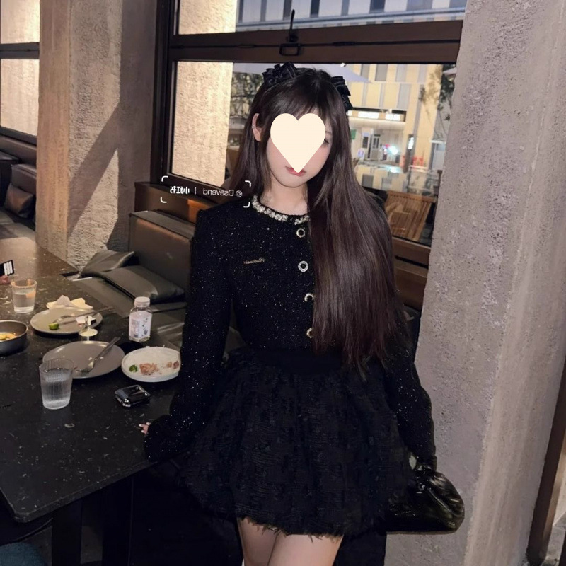 富家千金小香风套装女秋冬高级感气质名媛短外套蓬蓬连衣裙两件套|undefined