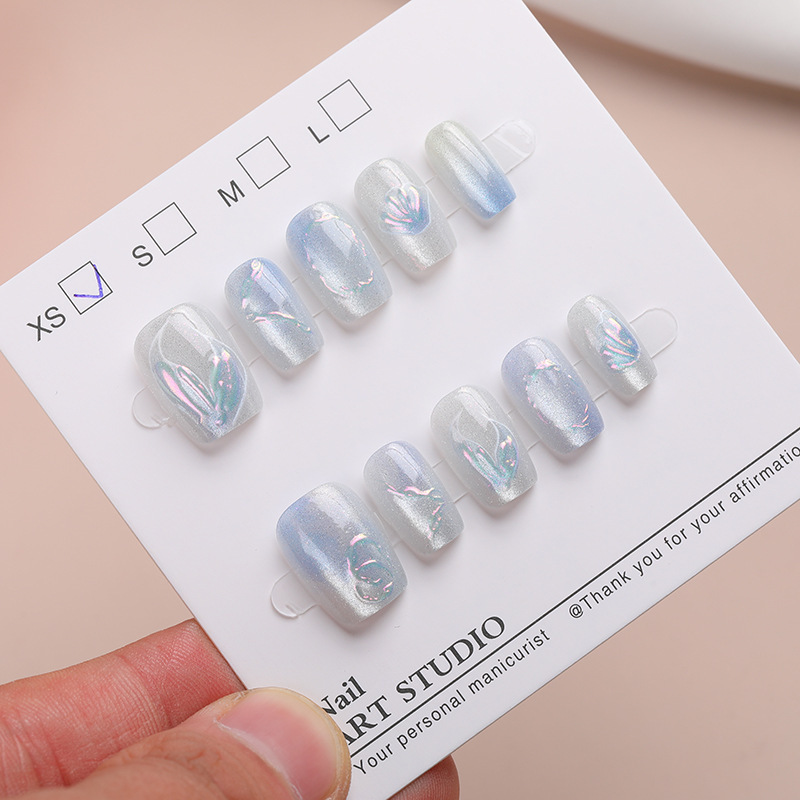 Handmade Wearable Nails, Blue Fishtail Gradient Style, Detachable, Low-Key, Niche, Whitening, Wholesale Nails