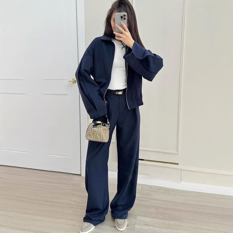 2025 Autumn New Cross-Border European and American Foreign Trade Korean Style Casual Sports Women's Long-Sleeved Professional Commuting Casual Suit