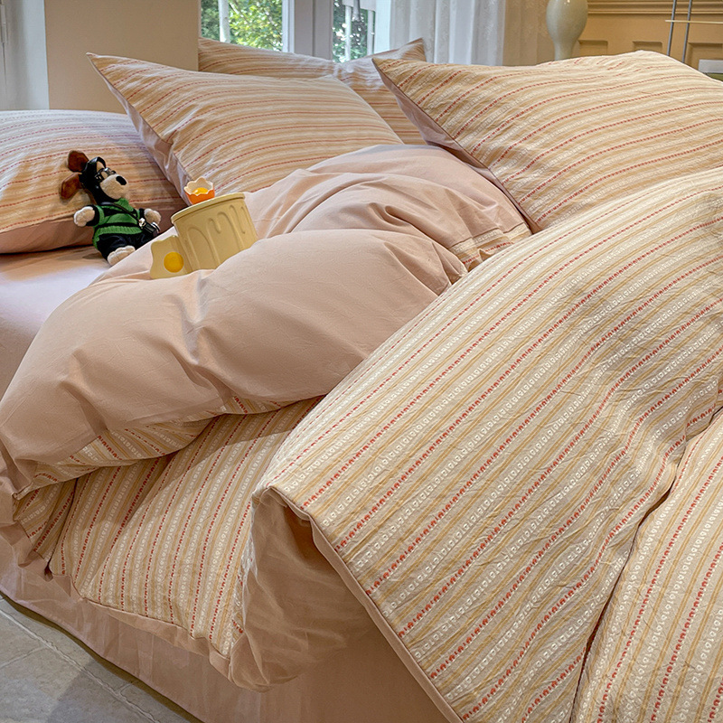 Cama de algodón lavado de algodón de clase A juego de cuatro piezas de algodón puro 2024 nuevo estilo sábana cubierta de edredón juego de tres piezas de dormitorio 4