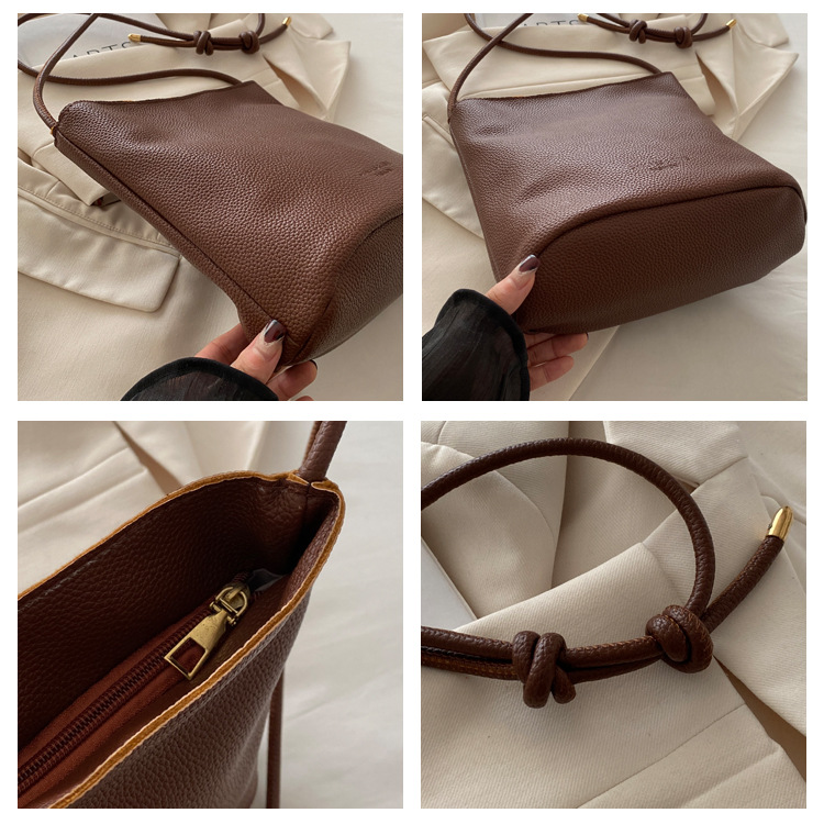 Solid-color simple single-shoulder casual. This year, the retro large-capacity 2024 new autumn crossbody bucket bag for women is in vogue undefined