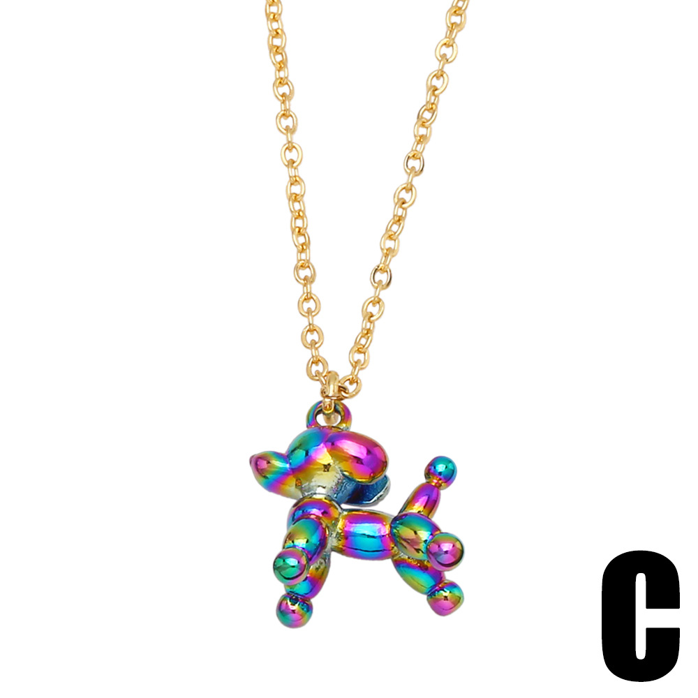Hip Hop Balloon Dog Colorful Bear Pendant Copper Necklace