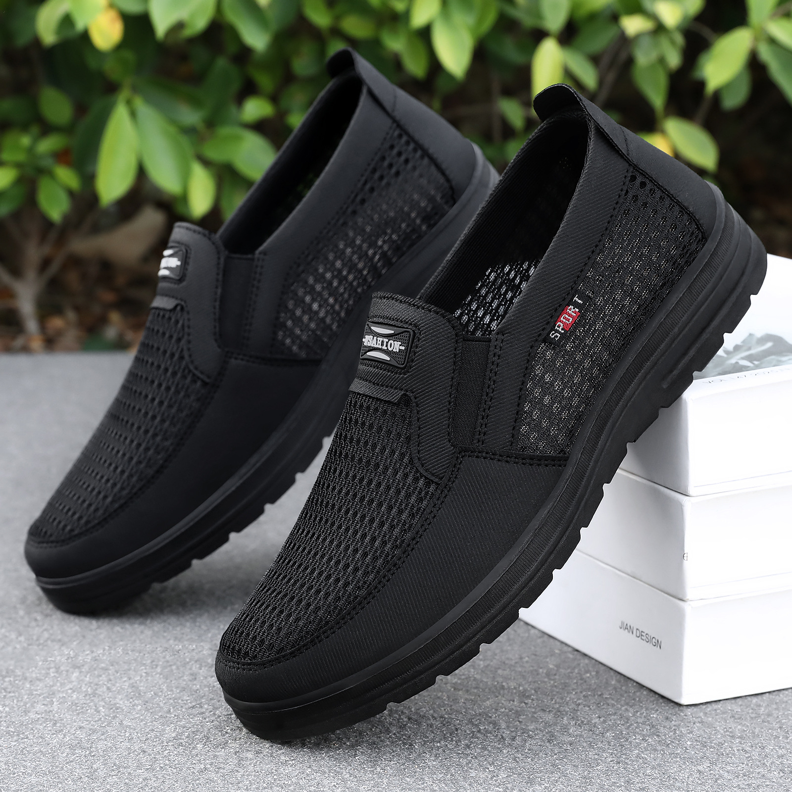 El Jin Seyuan| Zapatos de primavera para hombres zapatos de red zapatos de edad avanzada zapatos ligeros de suela suave zapatos de papá superficiales zapatos simples cómodos