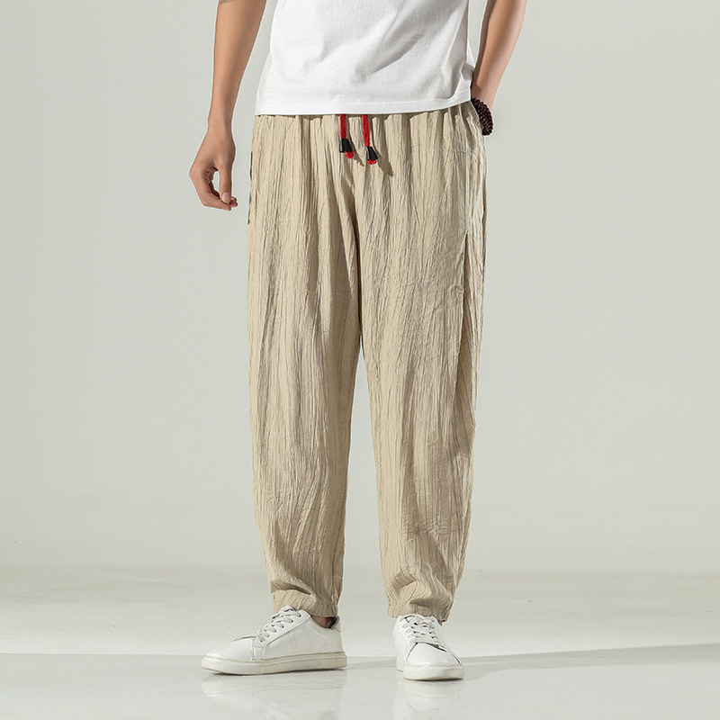Spring and Summer 2023 Thin Chinese Style Men's Fashionable Ice Silk Bloomers Japanese Style Retro Large Size Loose Harem Pants for Men