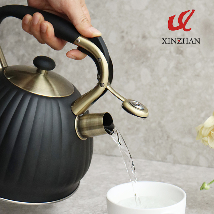 Nueva engrosada calabaza negro forma silbato hervidor transfronterizo utensilios de cocina al por mayor nuevo sonido hervidor 3.5L
