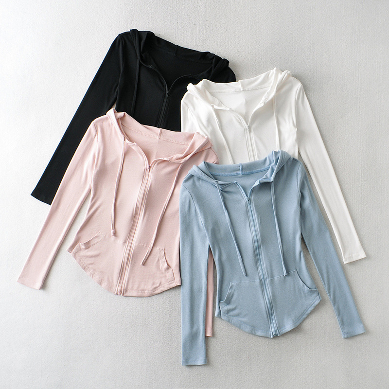 Fashionable Elastic Hooded Waist-Cinching Knit Sweatshirt European and American Style Slim Fit Figure-Flattering Hot Girl Style Thin Jacket for Women Spring Fashionable Elastic Hooded Waist-Cinching Knit Sweatshirt European and American Style Slim Fit Figure-Flattering Hot Girl Style Thin Jacket for Women Spring