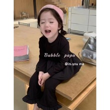 韩国童装女童春季新款套装小女孩洋气长袖娃娃衫儿童微喇叭休闲裤