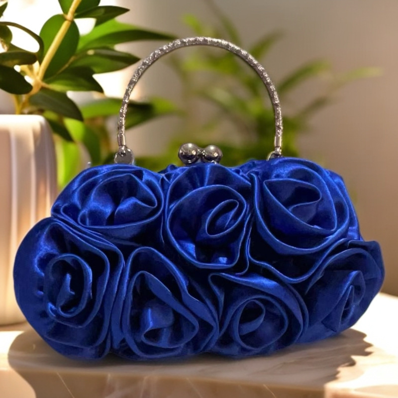 Satin Flower Clutch Bag - Hot Selling Satin Handbag With 14 Roses For Evening Parties - Thumbnail 2