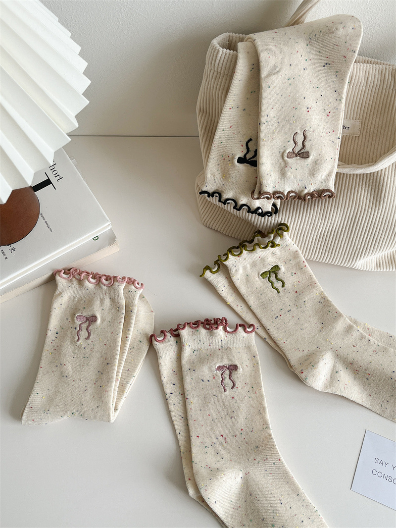 50g Weight Socks Classification Socks Lingerie Type Cotton Fabric Type A Pair Quantity Holiday Occasion Bow Knot Pattern All Seasons Season Women's Gender Vacation, Simple Style Style Vacation Simple Style Women's Bow Knot Cotton Crew Socks A Pair 6