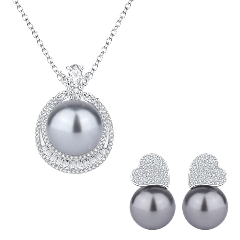 Zhuang Live joyería nueva S925 plata con incrustaciones Aubey Madre de las mujeres europeas y americanas moda gris perlas traje 16mm 14mm