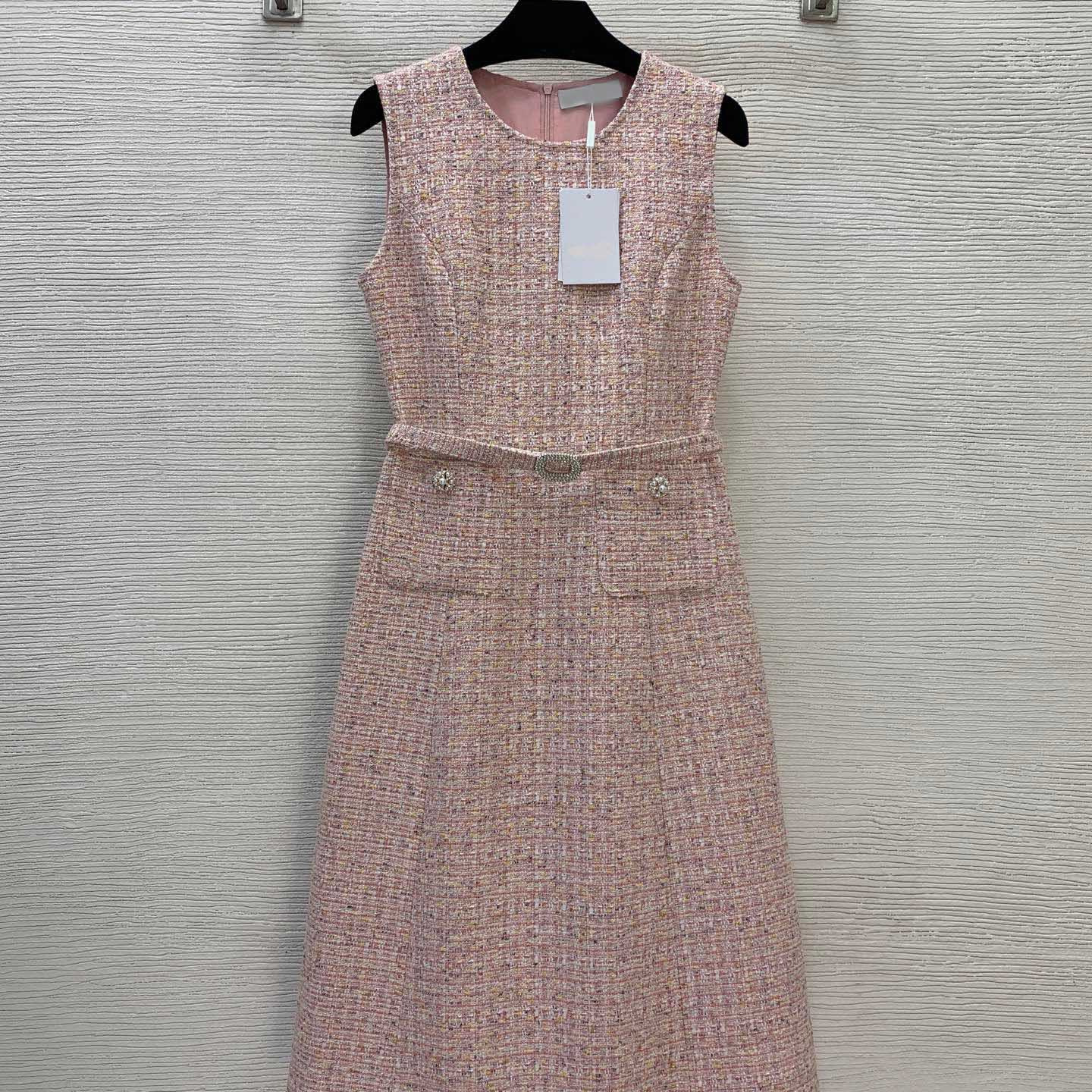 25秋季气质名媛风双口袋珍珠钻纽扣修身显瘦无袖背心连衣裙