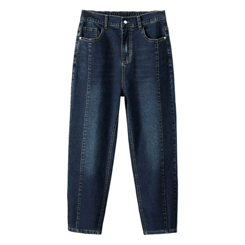 Весна и осень Новый стиль укороченные брюки для полных девушек серо-синие эластичные джинсы женские 230 кг эластичные брюки с высокой талией свободные стройнящие