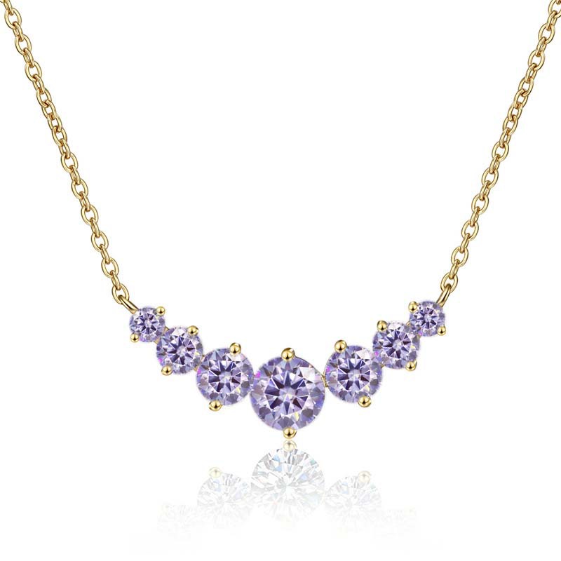 Collar de oro de plata esterlina s925 mujer sonrisa minimalista siete princesas collar de piedra de mosaico de color 2.8 quilates