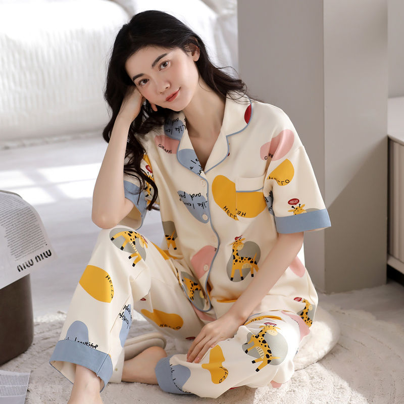 Pijamas de mujer de verano 100% algodón pantalones de manga corta de verano de las mujeres de estilo coreano ropa de abrigo casual homewear