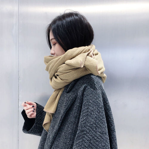 Korean style solid color knitted wool Internet celebrity scarf for women in autumn and winter thickened and warm student scarf men's versatile shawl trend