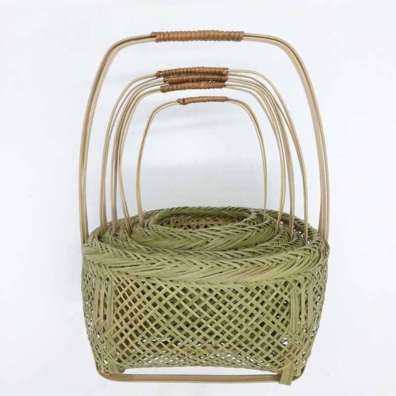 Bamboo Woven Hollow-Out Egg Basket and Fruit Basket Five-Piece Set, Practical Travel Crafts, Bamboo Weaving Crafts