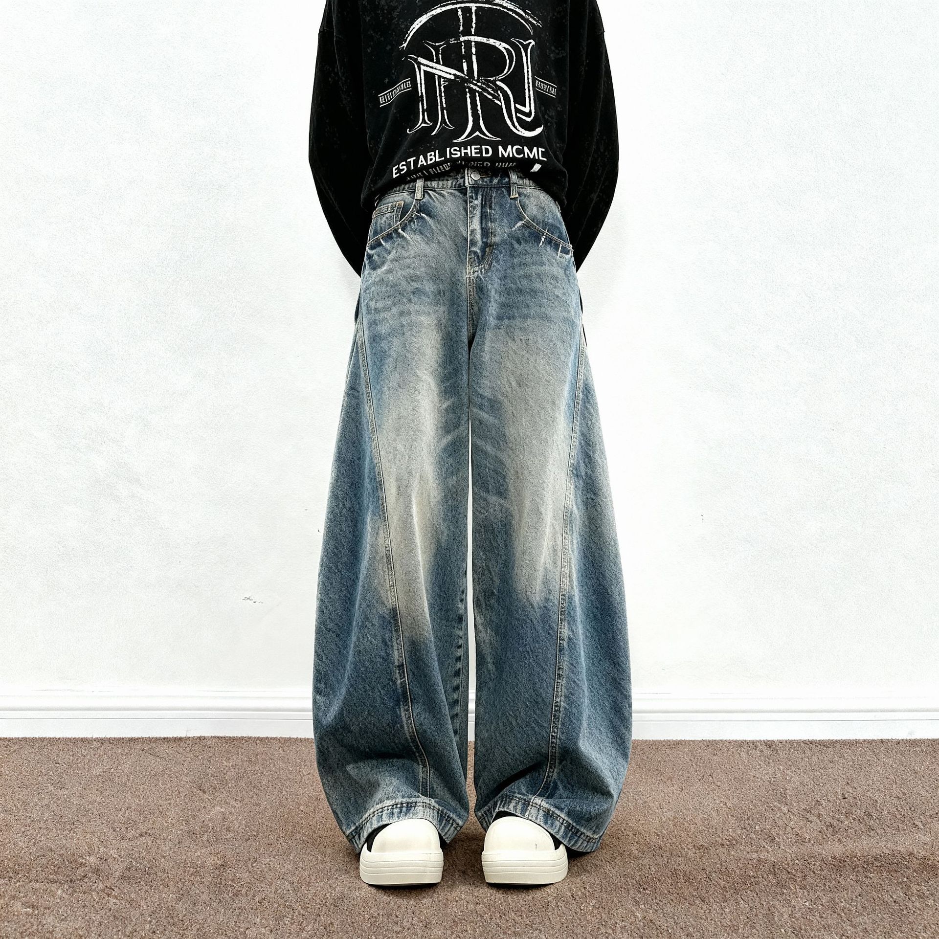 Men's Relaxed Fit Straight Leg Stretch Denim Jeans Vintage Wash Casual Comfort Pants_mkmklike.com