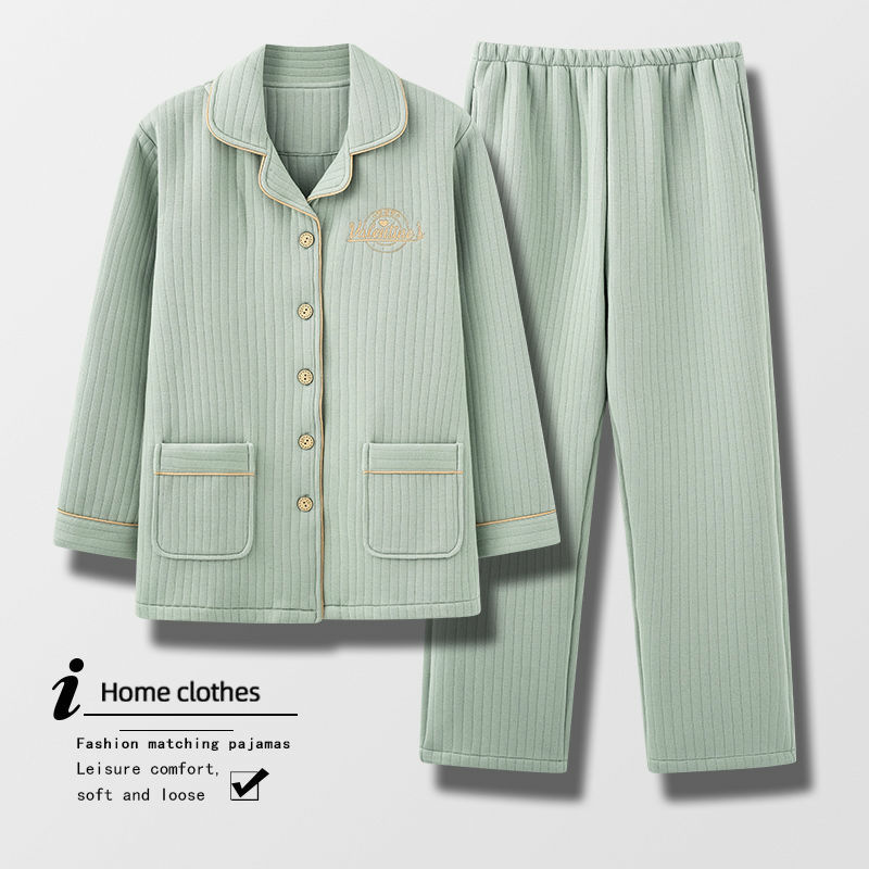 100% algodón capa intermedia de mediana edad y anciana madre pijamas de las mujeres de invierno flojo aire algodón engrosada homewear traje