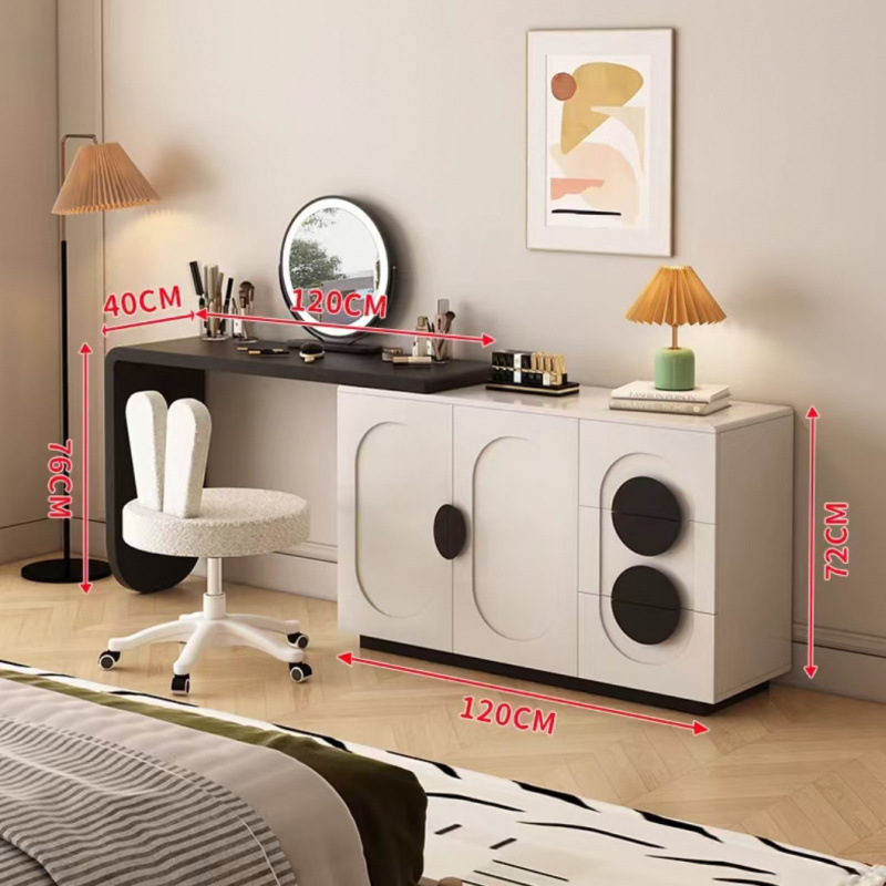 Mesa de maquillaje de sentido premium de diseñador minimalista moderno, armario de almacenamiento de tocador minimalista italiano, dormitorio de estilo crema integrado