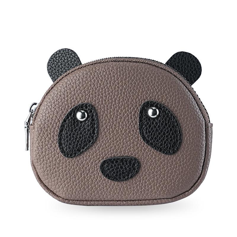 Cute panda pequeño bolso de cambio de cuero suave doble cremallera cabeza de monedas de cuero suave multifunción bolso de llaves para mujeres