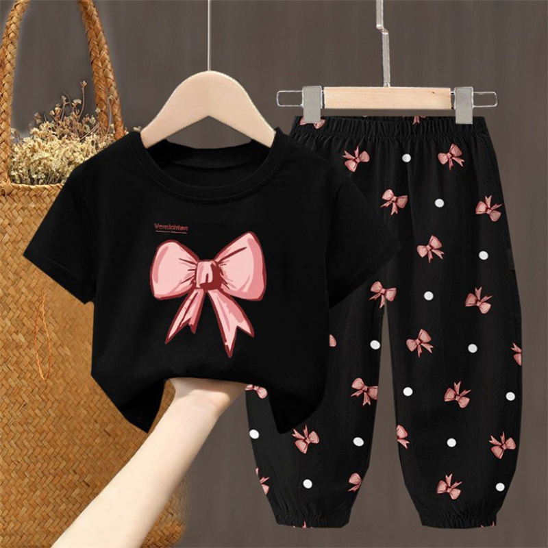 子供服女の子夏のリボンスーツ新しいスタイルファッショナブルな花のファッショナブルな夏服女の子シングル/ツーピース|undefined