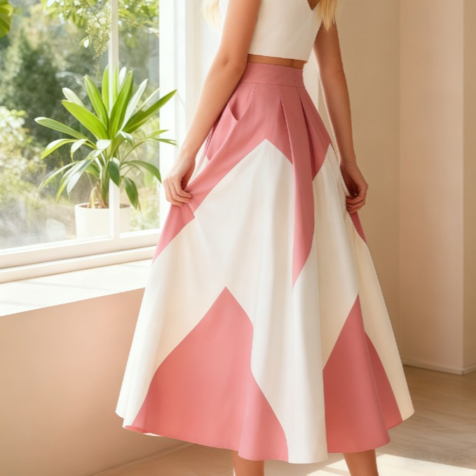 跨境2025欧美法式轻奢独特别致绝美A字伞裙高级感高腰显瘦大裙摆