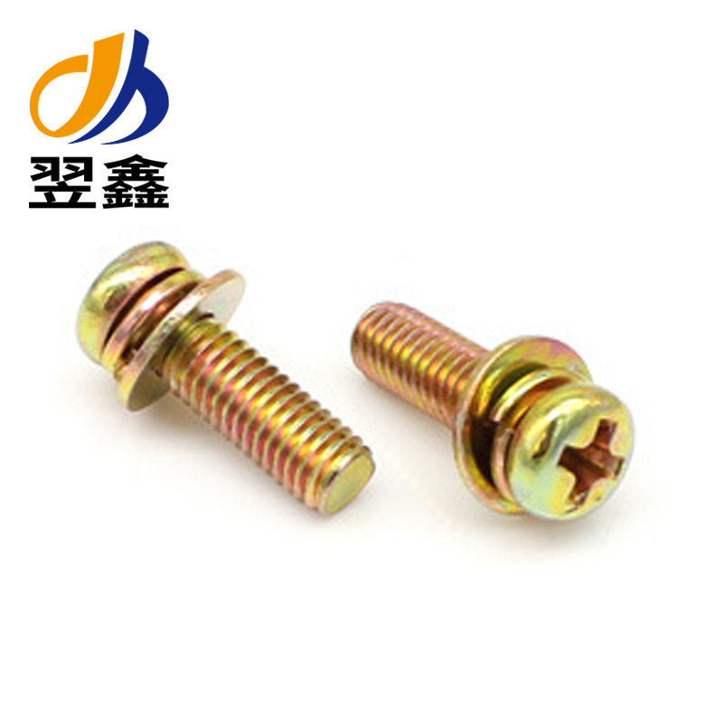 供应碳钢彩锌十字圆头三组合螺丝圆头平弹垫组合螺钉一体螺栓M3M4